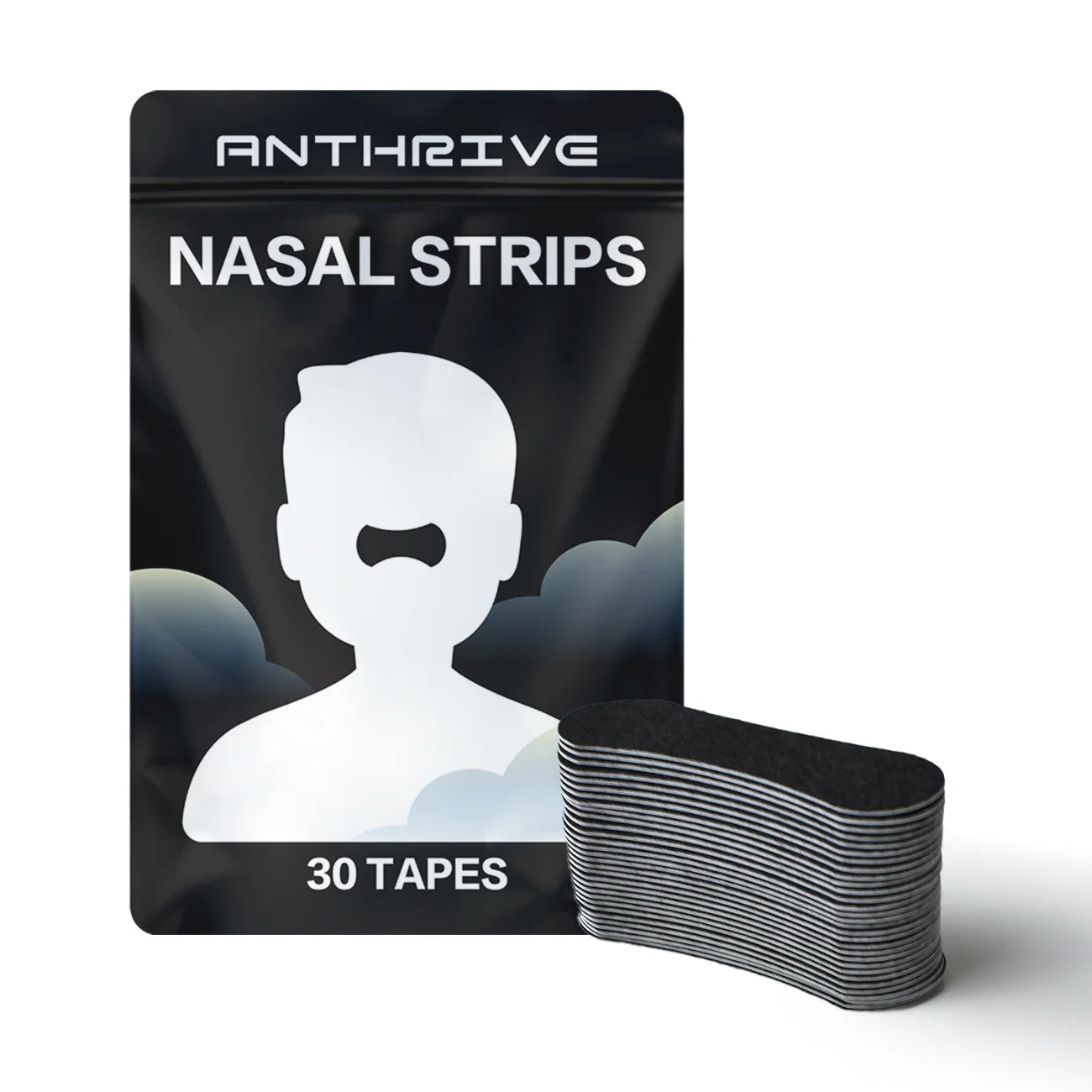 Close-up of an ANTHRIVE flexible black nasal strip